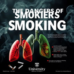 A striking poster for a medical university, focusing on the dangers of smoking