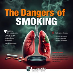 A striking poster for a medical university, focusing on the dangers of smoking
