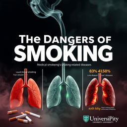 A striking poster for a medical university, focusing on the dangers of smoking