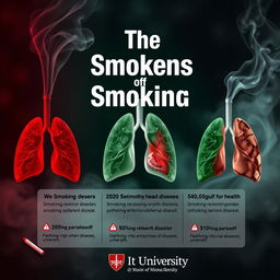A striking poster for a medical university, focusing on the dangers of smoking