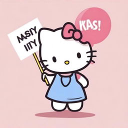 An adorable depiction of Hello Kitty, smiling while she holds a sign that reads 'Maisy'