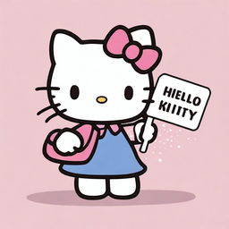 A highly detailed illustration of Hello Kitty, meticulously drawn, as she cheerily holds up a sign with the word 'Maisy'.