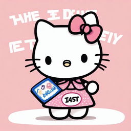 A highly detailed illustration of Hello Kitty, meticulously drawn, as she cheerily holds up a sign with the word 'Maisy'.