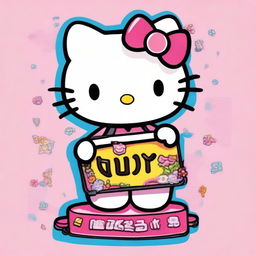 A highly detailed image of Hello Kitty with vibrant colors and intricate details, joyfully holding up a sign featuring the word 'Maisy'