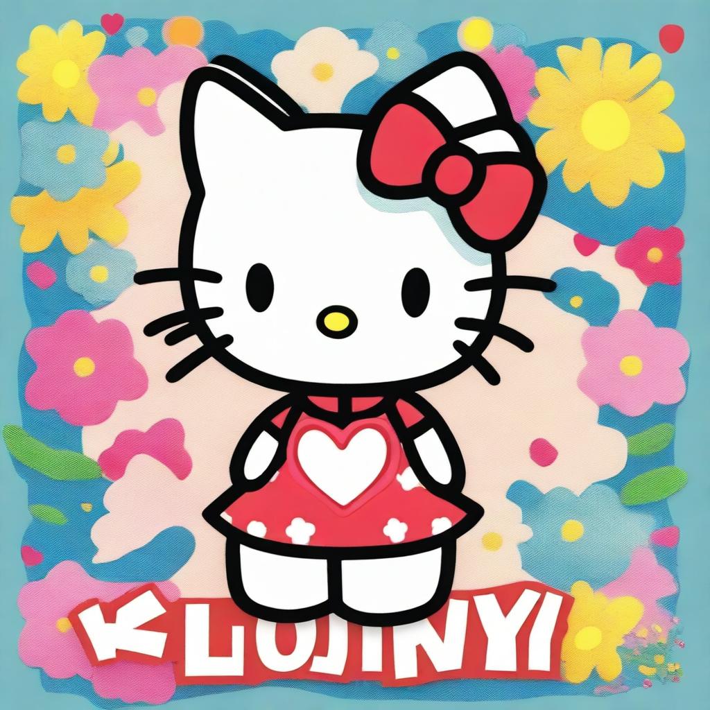 A highly detailed rendition of Hello Kitty, embracing vivid colors and textures, as she cheerfully holds a large sign that displays the word 'Maisy'