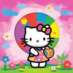 A highly detailed rendition of Hello Kitty, embracing vivid colors and textures, as she cheerfully holds a large sign that displays the word 'Maisy'