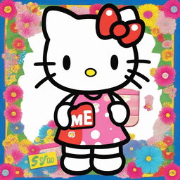 A highly detailed rendition of Hello Kitty, embracing vivid colors and textures, as she cheerfully holds a large sign that displays the word 'Maisy'