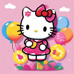 A highly detailed rendition of Hello Kitty, embracing vivid colors and textures, as she cheerfully holds a large sign that displays the word 'Maisy'