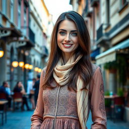 A European Turkish woman aged between 30 to 45 years, dressed stylishly and beautifully