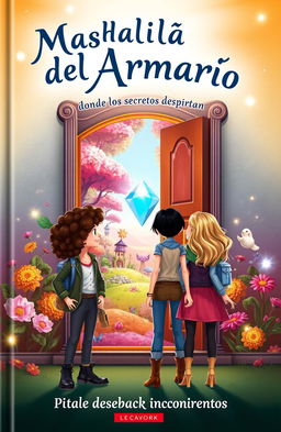 A captivating book cover for the story titled "Mas allá del Armario, donde los secretos despiertan"