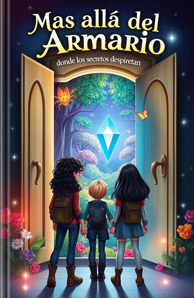 A captivating book cover for the story titled "Mas allá del Armario, donde los secretos despiertan"