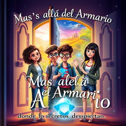 An enchanting book cover for the story titled 'Mas allá del Armario, donde los secretos despiertan'