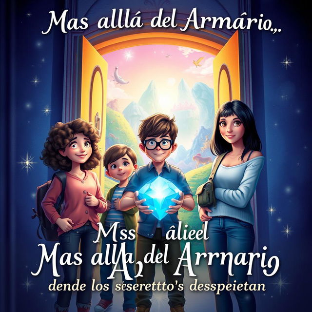 An enchanting book cover for the story titled 'Mas allá del Armario, donde los secretos despiertan'