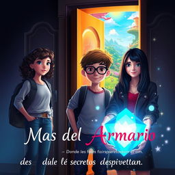An enchanting book cover for the story titled 'Mas allá del Armario, donde los secretos despiertan'