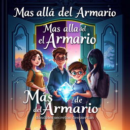 An enchanting book cover for the story titled 'Mas allá del Armario, donde los secretos despiertan'