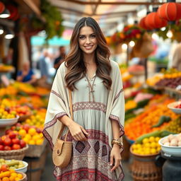A European Turkish woman aged between 30 to 45 years, stylishly dressed and radiating elegance