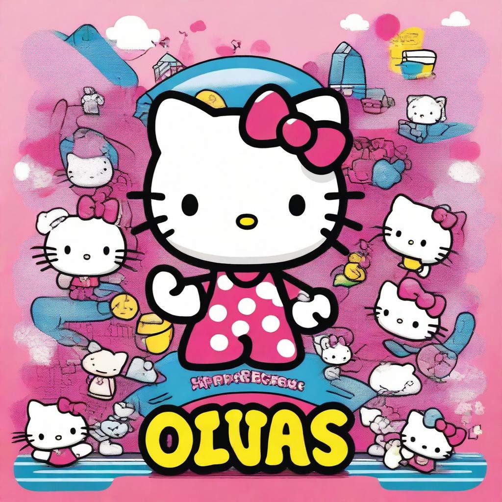 A detailed and vibrant illustration of Hello Kitty, showcasing every intricate feature, gleefully holding a large sign that reads 'Owns'