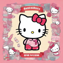 A detailed and vibrant illustration of Hello Kitty, showcasing every intricate feature, gleefully holding a large sign that reads 'Owns'