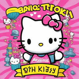 A detailed and vibrant illustration of Hello Kitty, showcasing every intricate feature, gleefully holding a large sign that reads 'Owns'