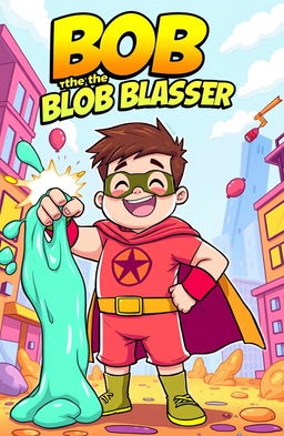 A cheerful fat second grader boy who embodies the spirit of a hero, confidently wielding his unique slime superpowers