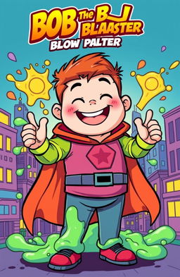 A cheerful fat second grader boy who embodies the spirit of a hero, confidently wielding his unique slime superpowers