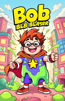 A cheerful fat second grader boy who embodies the spirit of a hero, confidently wielding his unique slime superpowers