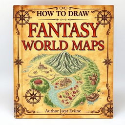 A captivating book cover design for a guide on how to draw fantasy world maps, showcasing an intricately illustrated fantasy map