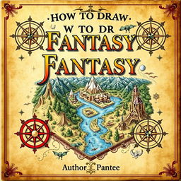A captivating book cover design for a guide on how to draw fantasy world maps, showcasing an intricately illustrated fantasy map