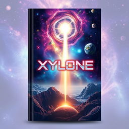 A stunning book cover for the title 'XYLONE,' featuring a phantasy futuristic cosmic theme