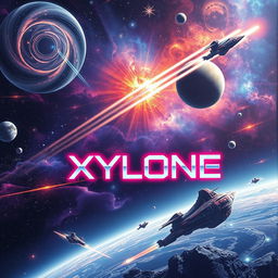 A stunning book cover for the title 'XYLONE,' featuring a phantasy futuristic cosmic theme