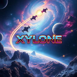 A stunning book cover for the title 'XYLONE,' featuring a phantasy futuristic cosmic theme