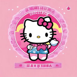 Detailed image of Hello Kitty with radiant colors and intricate details, cheerfully holding up a large sign that declares 'Owns'