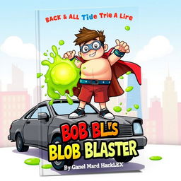 A dynamic and colorful book cover featuring a chubby second-grade boy with a big belly, dressed in a playful superhero costume
