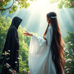 An enchanting book cover showcasing a beautiful, heavenly nature background with vibrant greenery, soft rays of sunlight filtering through the leaves, and delicate flowers that evoke a serene and idyllic atmosphere