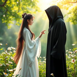 An enchanting book cover showcasing a beautiful, heavenly nature background with vibrant greenery, soft rays of sunlight filtering through the leaves, and delicate flowers that evoke a serene and idyllic atmosphere