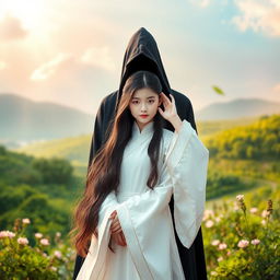 A stunning book cover showcasing a lovely heavenly nature background, featuring a serene landscape with vibrant greenery, soft pastel skies, and gentle rays of sunlight creating a peaceful ambiance