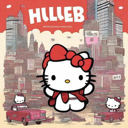 An intricate, lively depiction of Hello Kitty, beautifully detailed, proudly brandishing an enormous sign with 'Owns' written on it