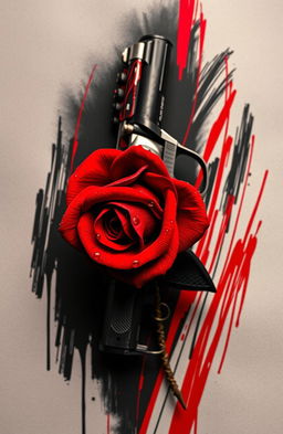 A striking artistic representation featuring a black background with bold red streaks creating a dynamic sense of movement