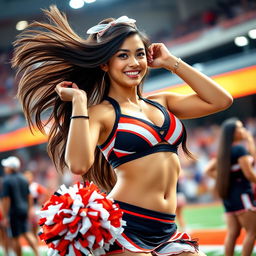 A stunningly beautiful Indo-Malaysian cheerleader portrayed as a sexy and captivating figure