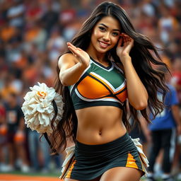 A stunningly beautiful Indo-Malaysian cheerleader portrayed as a sexy and captivating figure