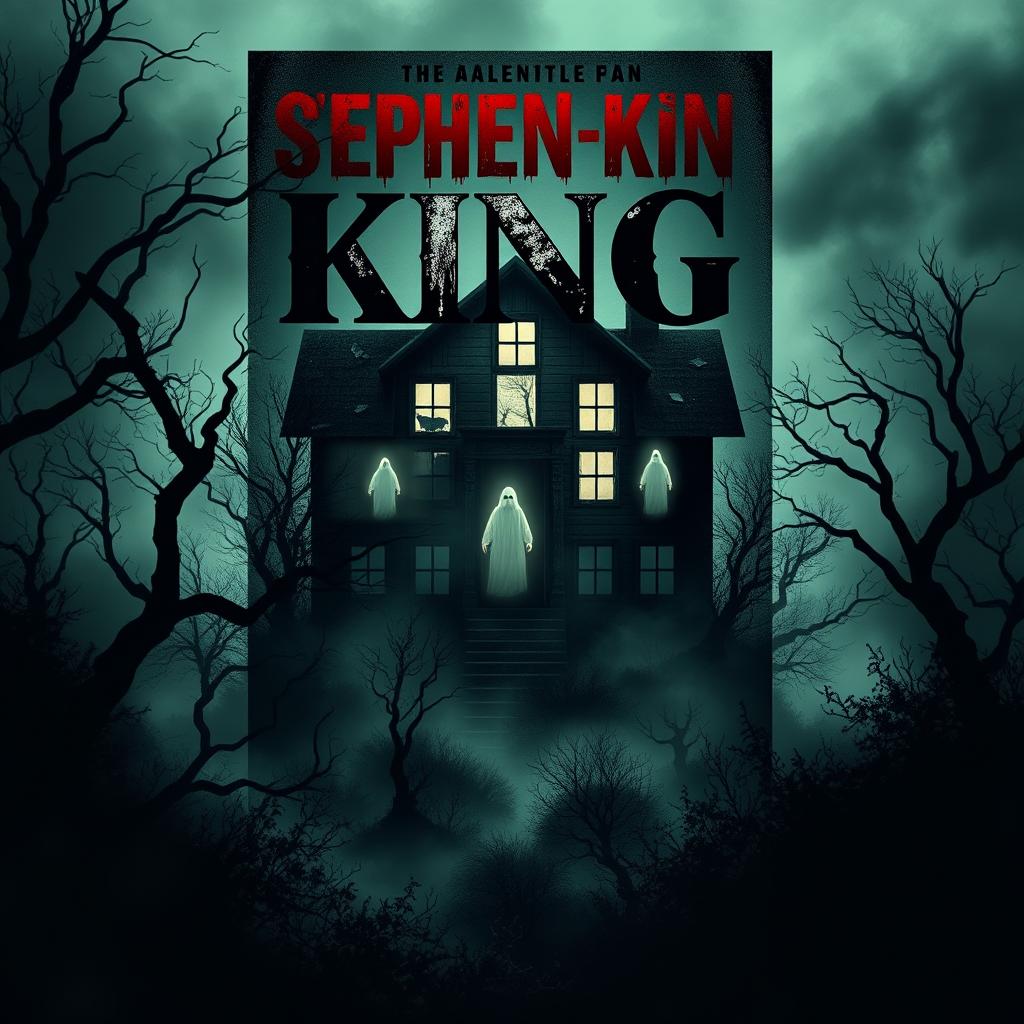 A chilling book cover designed in the style of Stephen King, featuring a haunting and mysterious landscape