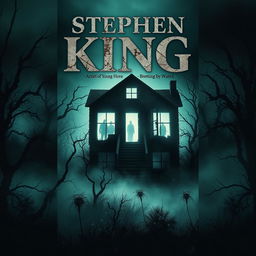 A chilling book cover designed in the style of Stephen King, featuring a haunting and mysterious landscape