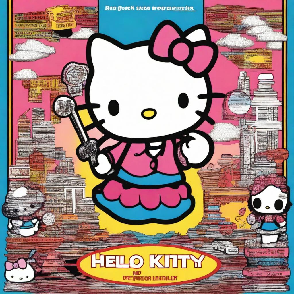 A highly detailed rendering of Hello Kitty, with sharp outlines and vibrant colors, joyfully holding up a big sign that boldly states 'Owns'