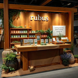 An eco-friendly and cozy large stand setup for a herbal cigarettes brand called rubus