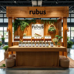 An eco-friendly and cozy large stand setup for a herbal cigarettes brand called rubus