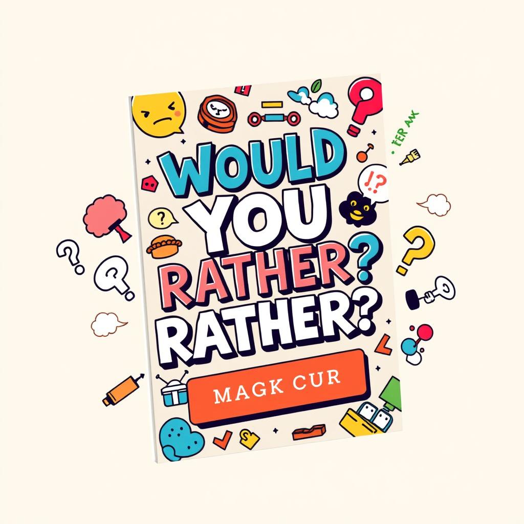 A visually engaging book cover design for a 'Would You Rather?' game book, featuring bold and playful typography that captures the essence of fun and curiosity