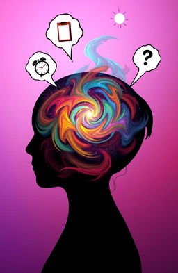 A thought-provoking and abstract visualization of a mind before periods, depicting swirling vibrant colors representing different emotions such as anxiety, hope, and frustration