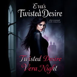 A striking book cover design for 'Eva's Twisted Desire,' featuring a dark and mysterious theme