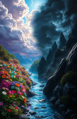 A mystical landscape divided into two contrasting realms