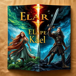 A captivating book cover that evokes a sense of adventure, mystery, and hope, featuring two central characters, Elara and Kael
